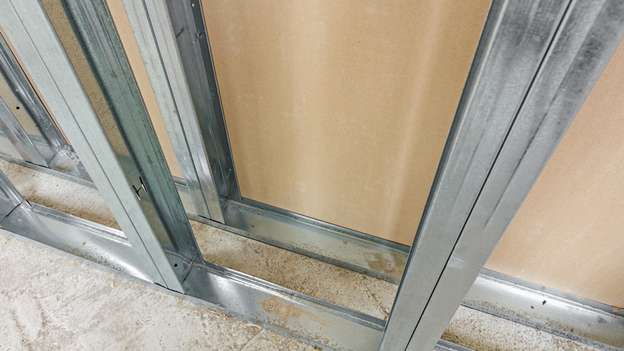 Close-Up of Metal Frame System for Plasterboard Installation